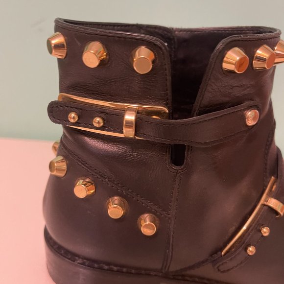 STUART WEITZMAN Black leather gold-tone metal studded Go West Ankle Boot Size 6 - Picture 12 of 12